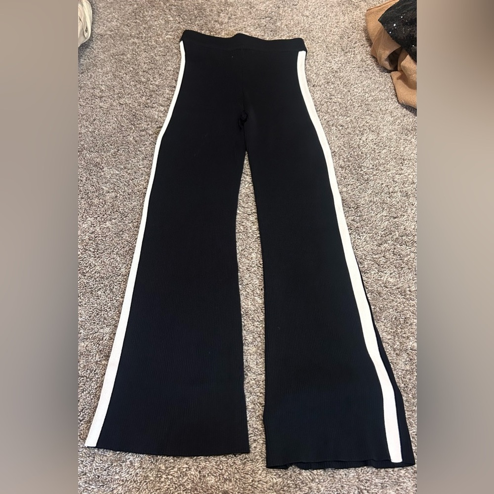 Revolve House Of Harlow Ribbed Flare Wide Leg Black Stripe Pants Small - Picture 2 of 6